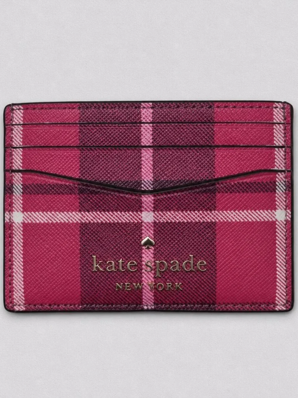 kate spade pink plaid card holder slim leather wallet